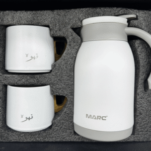 Arabic Coffee White Set with Thermos Jug & 2 Mugs Insulated Gift