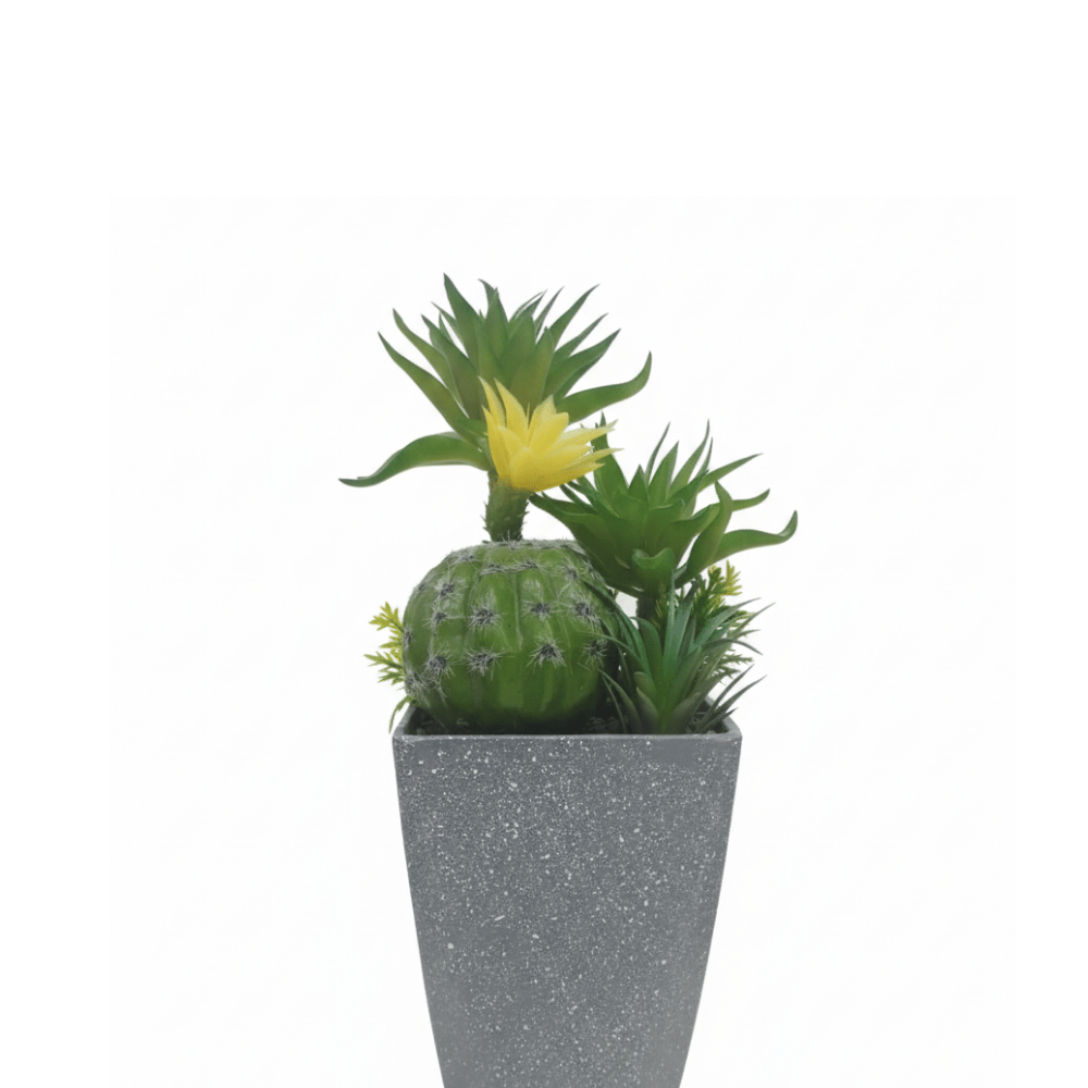 Artificial Cactus in Pot with Yellow Flower – Faux Succulent Decor