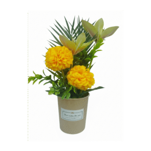 Artificial Marigold Arrangement Best Wishes – Yellow Faux Flowers