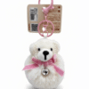 Cute Plush Polar Bear Keychain – Soft Fluffy Animal Bag Charm with Pink Bow & Bell for Kids