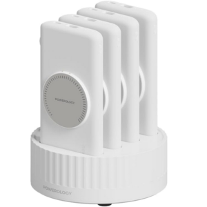 Powerology 4 in 1 Wireless Power Bank Station 10000mAh with Built-In Cable (Lightning & Type-C) PD 20W - White, UK 3pin Power Plug, 4 External USB - White -