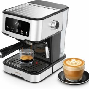 LePresso Digital Espresso Machine with Milk Frother, 20 Bar High Pressure Coffee Machine, 1.5L Water Capacity, 1100W, Espresso Maker with Touch Display & Pre-Brew, for Espresso, Latte, Cappuccino