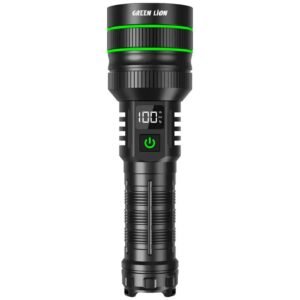 Green Lion Hyper Ray Pro LED Torch with Digital Display, 3000 Lumens, 1200M Zoomable Long Range, USB-C Rechargeable 5000mAh Power Bank, IP45 Waterproof, 5 Modes for Camping & Emergencies