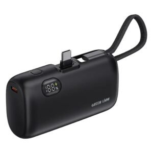 Green Lion Pocket Volt 10000mAh Power Bank Mini Power Bank with Built-in USB-C - Black