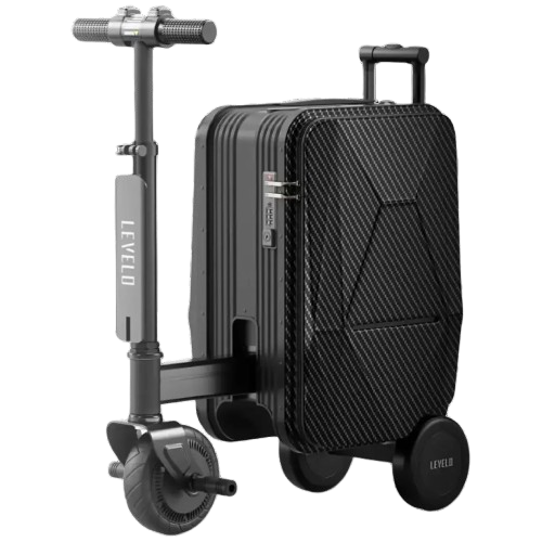 Levelo Spark-E Rideable Luggage - Portable E-Scooter Carry-On Suitcase Black