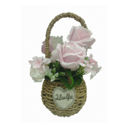 Artificial Rose Basket I Love You – Pink Faux Flower Gift Decor00